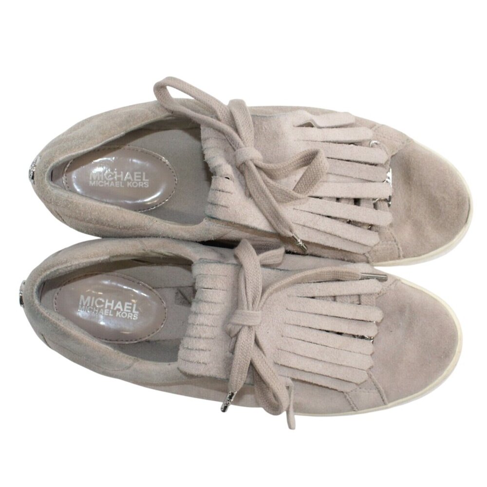 Michael Kors Keaton Kiltie Size 7.5M Beige Leather Suede Lace Up Sneakers Shoes - Picture 6 of 11
